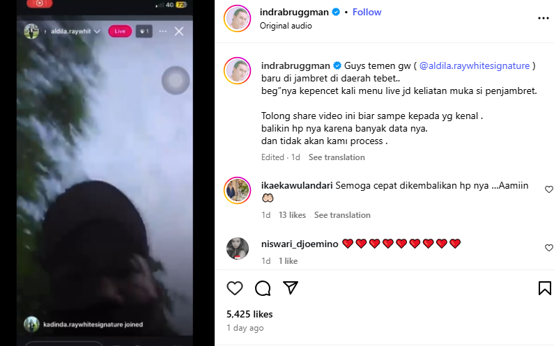 Penjabret hp teman Indra Bruggman